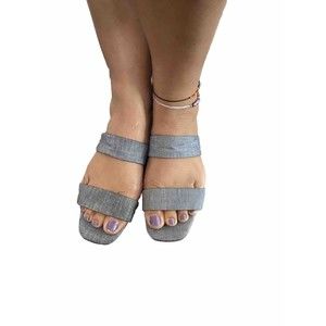 Lafayette 148 New York LF- BREEN Chambray Denim Square Toe Sandals Women's  9.5M